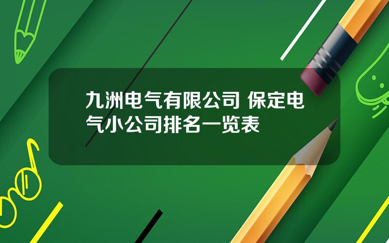 九洲电气有限公司 保定电气小公司排名一览表